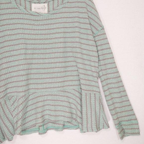 Free People | Auntie Em Mint Green Striped Waffle Knit Peplum Top | Large - Picture 5 of 8